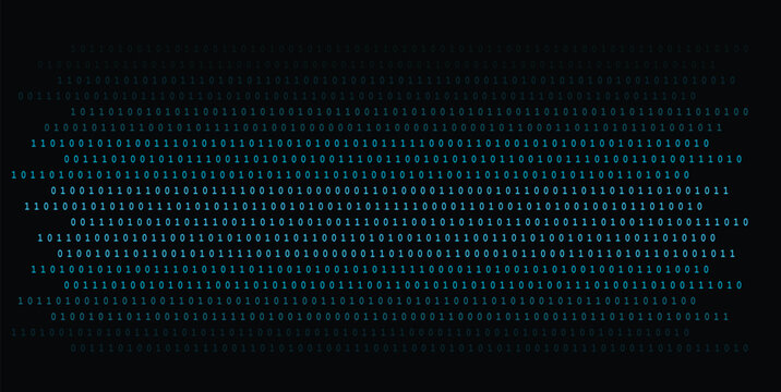 Abstract digital data flow with binary code stream on dark background for technology concepts