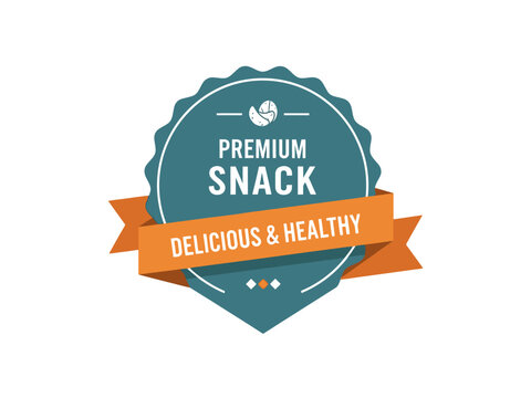 Premium snack badge with delicious and healthy food label, representing high-quality, wholesome, and tasty snack options for consumers