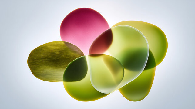 Translucent spirulina chlorella wakame dulse algae discs layered on white background. Macro botanical superfood extract texture for cosmetic supplement or food industry concept.