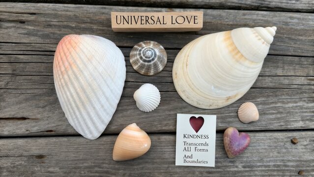 Seashell Collection With 'Universal Love' and 'Kindness' Message