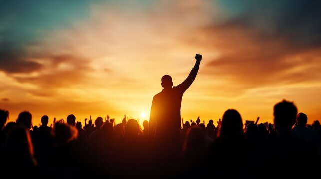Protesting for change empowered voices unite at sunset rally urban landscape event photography social environment passionate viewpoint activism concept
