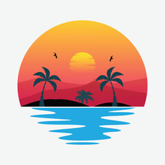 Obraz premium sunset logo design vector silhouette illustration