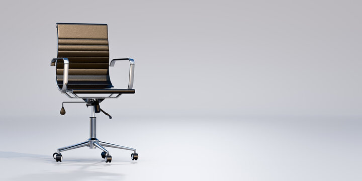 modern black leather office chair comfortable furniture isolated light grey background corporate business interior macro studio single object graphic design template 3d rendering