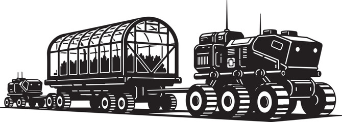 Obraz premium Fishing boat, industrial vessel, silhouette icon, black and white graphic