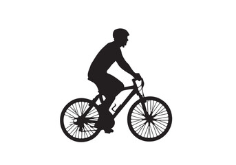 Fototapeta premium Black silhouette of a man riding a mountain bike on white background