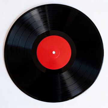 Black Vinyl Record with Red Center Label