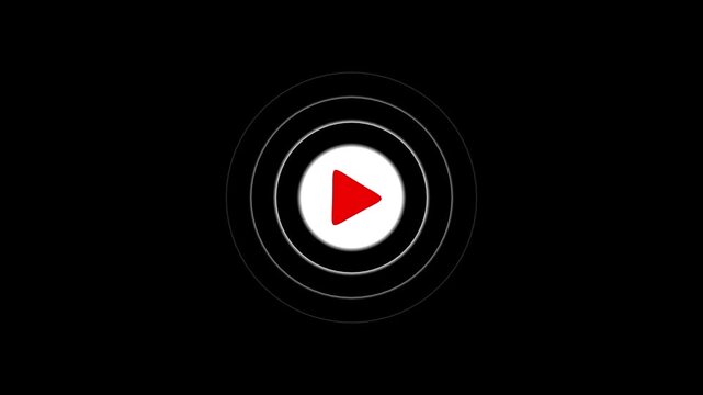 White play button icon with concentric circles on black background, simple graphic, abstract, digital, media player, broadcasting symbol, start symbol, playback, user interface, central element,, 4K 