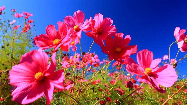風渡るコスモスの花畑
