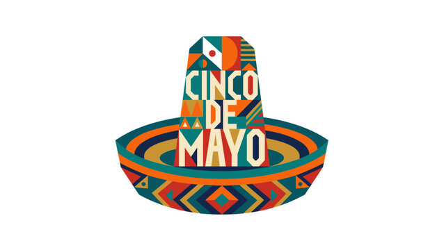 Cinco de Mayo Celebration Festive Sombrero with Colorful Geometric Patterns and Text