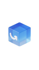 Obraz premium [Transparent Background PNG]Transparent Blue Glass Cube with Curved Arrow Icon