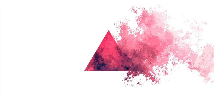 A striking abstract composition features a solid magenta triangle juxtaposed with a dynamic, textured explosion of pink and white hues against a clean white background.