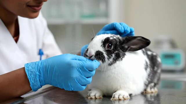 Veterinarian Examining Rabbit at Animal Clinic