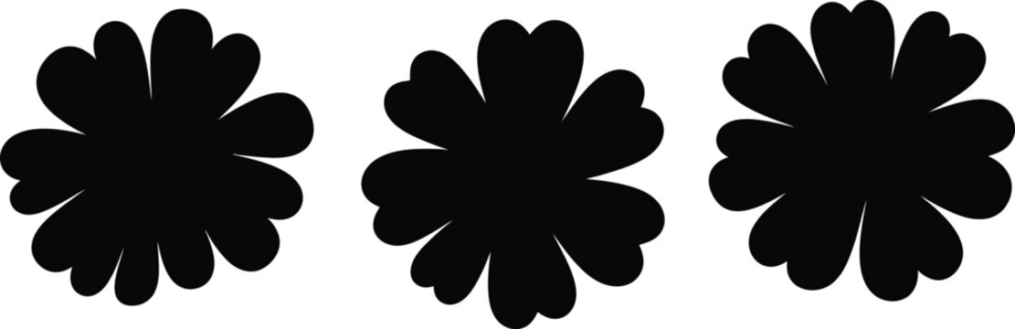 Black floral silhouette trio abstract botanical pattern on white background
