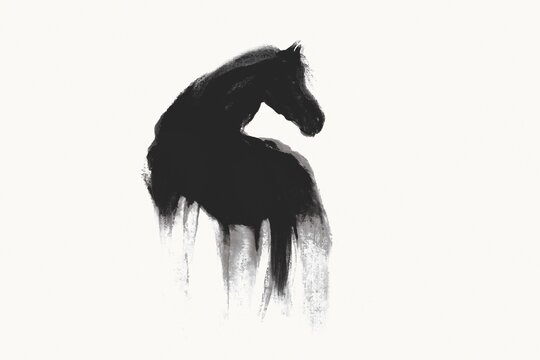 Abstract Ink Horse Silhouette &ndash; Minimalist Monochrome Brush Painting