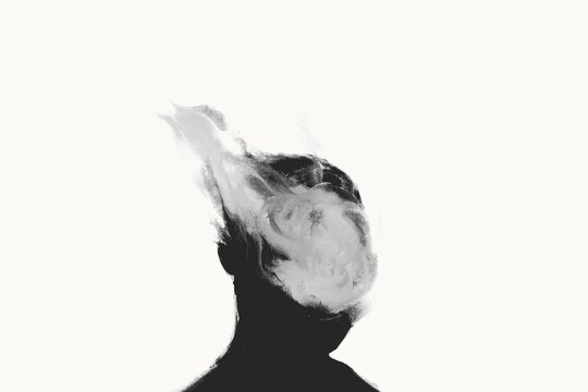 Abstract Human Silhouette with Dissolving Face &ndash; Surreal Monochrome Portrait
