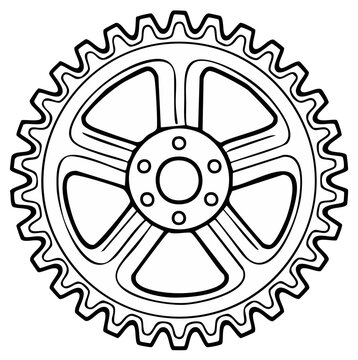 Gear wheel outline drawing a single isolated mechanical part with interior spokes and perimeter cog teeth for technical diagrams
