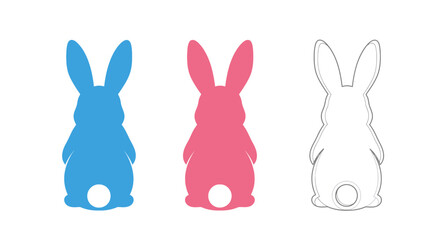 Obraz premium Three Silhouettes of Bunny Rabbits in Blue, Pink, and White, Facing Away from the Viewer