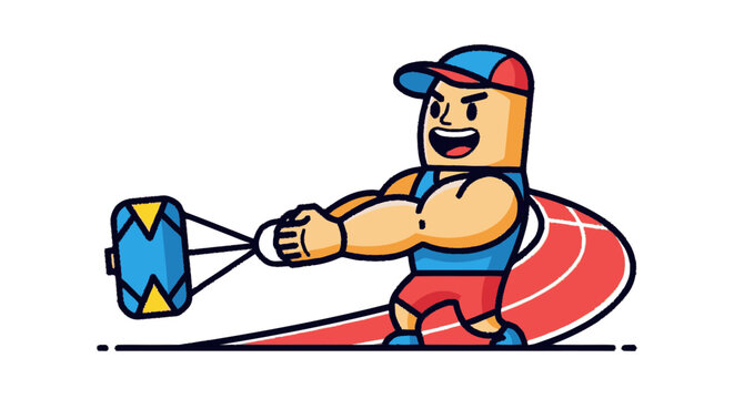 Athlete in action throwing hammer in cartoon style on white background