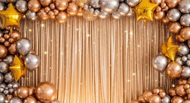 Golden and silver baubles with autumn leaves on burlap background for festive decoration