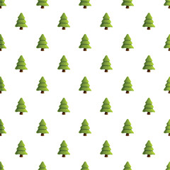 Obraz premium Repeating pattern of green cartoon christmas trees on a white background