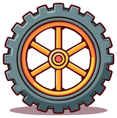 Fototapeta premium Colorful industrial gear with wooden spokes illustration representing mechanical connection and engineering progress