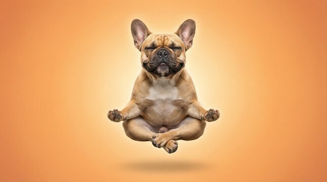 French bulldog floating in yoga meditation pose