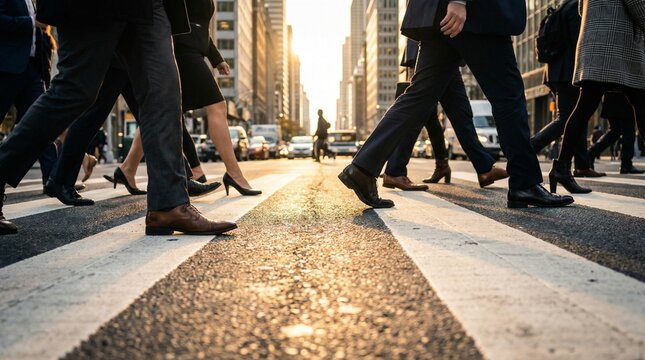 Business people walking on zebra crossing road