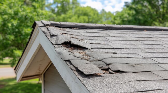 Damaged asphalt shingles on house roof needing repair