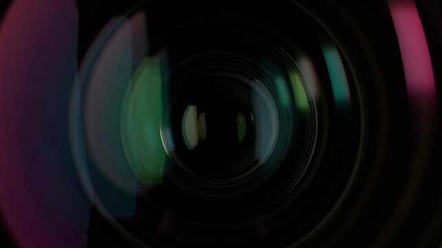 Close up moving glass inside cinema camera lens