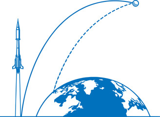 sketch illustrating a ballistic missile flight trajectory from ground to outer space. concepts related to physics, aerospace, defense, technology, or scientific diagrams. © lipika