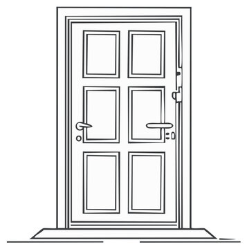 Architectural Drawing of a Six Panel Entrance Door with Traditional Handles and Door Frame