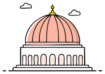 Obraz premium Cartoon illustration of a grand building with a dome roof and a simple sky.