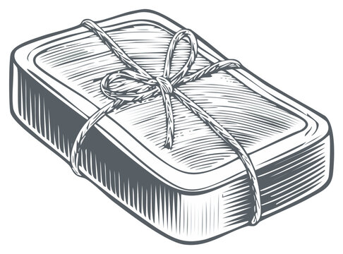 Box wrapped with string, vintage engraving