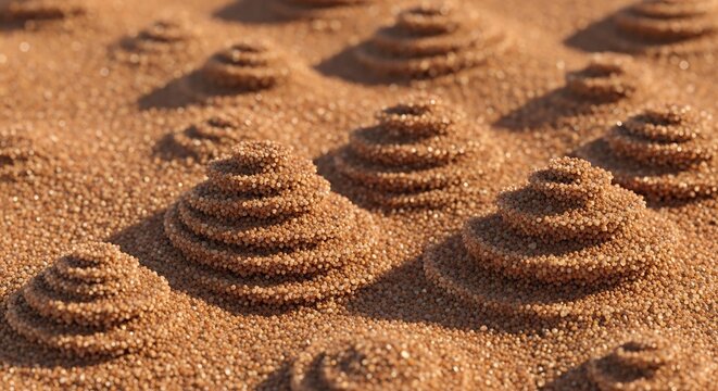 Close-up of Antlion Larva Sand Traps in Desert Landscape.