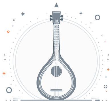 Stylized grey traditional Portuguese guitarra musical instrument illustration