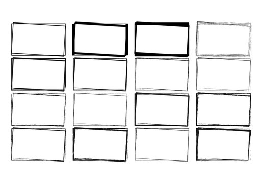 Colecci&oacute;n de marcos rectangulares en blanco con bordes dibujados a mano con tinta negra