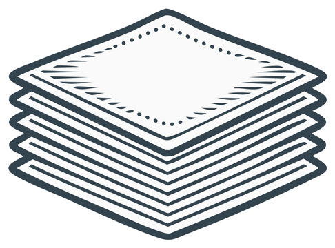 Neat stack of square papers or napkins. Line art icon or logo. Vector illustration.