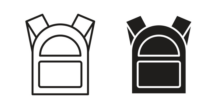 Backpack icon simple black and white line and clip art illustrations