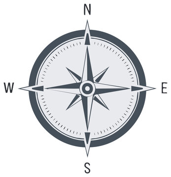 Detailed vector illustration of a classic compass with cardinal direction designations - north, south, east, and west icons