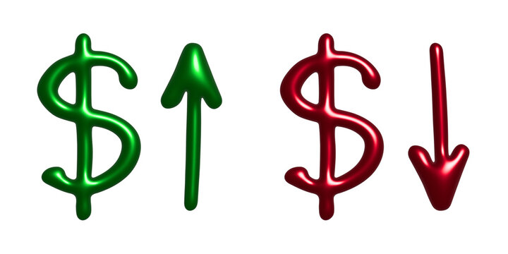 3d dollar currency symbol Growth and fall profit with arrow up and down Element for design