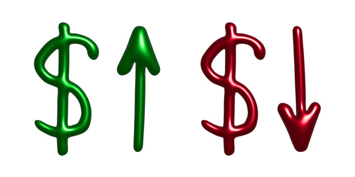 3d dollar currency symbol Growth and fall profit with arrow up and down Element for design