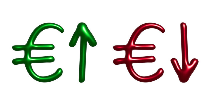 3d euro currency symbol Growth and fall profit with arrow up and down Element for design