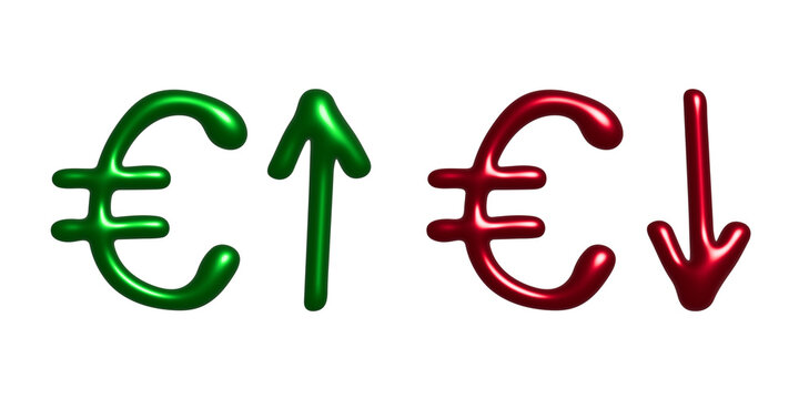 3d euro currency symbol Growth and fall profit with arrow up and down Element for design