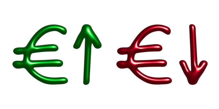 3d euro currency symbol Growth and fall profit with arrow up and down Element for design