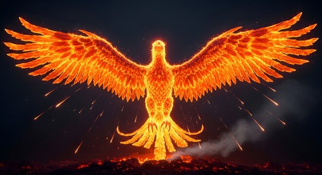 Fiery Phoenix Rising from Embers: Mythical Bird of Rebirth and Immortality