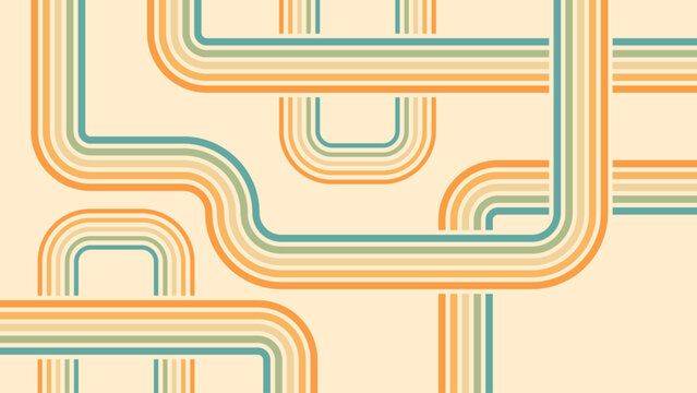 Abstract background of rainbow groovy Wavy Line design in 1970s Hippie Retro style. Vector pattern ready to use for cloth, textile, wrap and other.