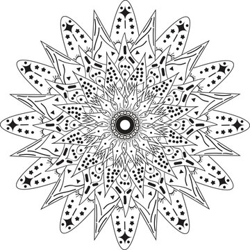 Intricate black and white mandala design with floral patterns