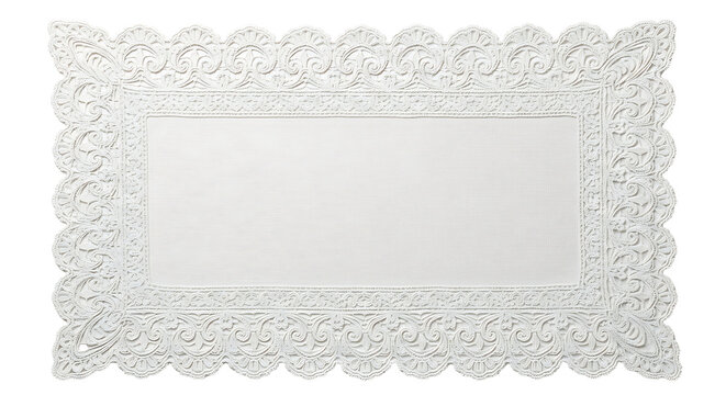 A white doily with a rectangular design PNG isolated on transparent background