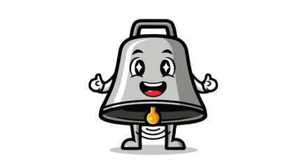 Fototapeta premium Cartoon bell character with friendly expression and gestures isolated