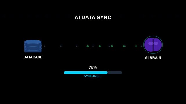Data synchronization between database and ai brain for seamless information transfer. Perfect for tech, ai, data management concepts.